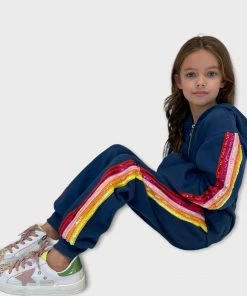 Lola + The Boys Girls Rainbow Sequin Navy Joggers Hoodie Set