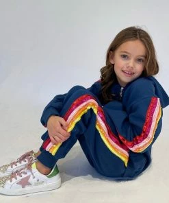 Lola + The Boys Girls Rainbow Sequin Navy Joggers Hoodie Set