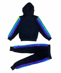 Lola + The Boys New Arrivals Sequin Rainbow Hoodie Track Set