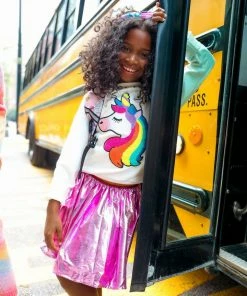 Promo ๐ Lola + The Boys Magenta Rainbow Foil ๐ Skirt ๐ง Girls โญ 11 Lola + The Boys Magenta Rainbow Foil Skirt Girls