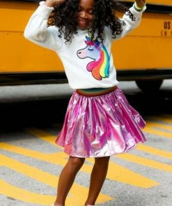 Lola + The Boys Magenta Rainbow Foil Skirt Girls