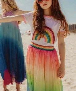 Lola + The Boys Ombre Pleated Rainbow Midi Skirt Girls