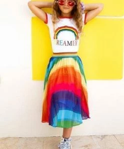 Lola + The Boys Rainbow Twirl Midi Skirt