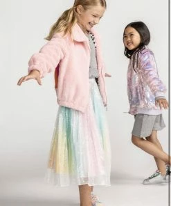 Lola + The Boys Girls Sparkly Rainbow Midi Skirt