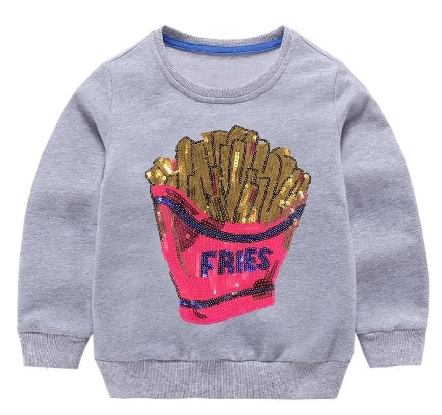 New 🛒 Lola + The Boys 👧 Girls French Fries Grey Sweatshirt ❤️ 4 Lola + The Boys Girls French Fries Grey Sweatshirt