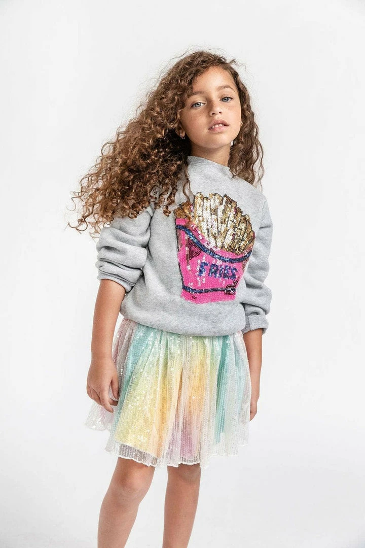 New 🛒 Lola + The Boys 👧 Girls French Fries Grey Sweatshirt ❤️ 5 Lola + The Boys Girls French Fries Grey Sweatshirt