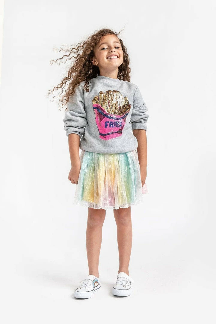 New 🛒 Lola + The Boys 👧 Girls French Fries Grey Sweatshirt ❤️ 6 Lola + The Boys Girls French Fries Grey Sweatshirt