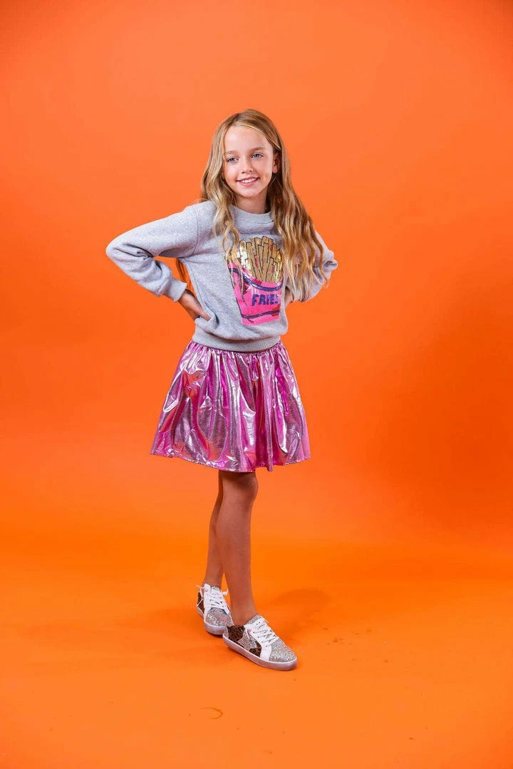 New 🛒 Lola + The Boys 👧 Girls French Fries Grey Sweatshirt ❤️ 8 Lola + The Boys Girls French Fries Grey Sweatshirt