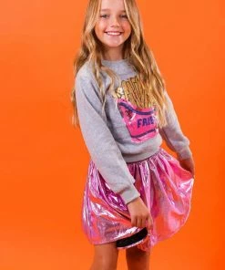 New 🛒 Lola + The Boys 👧 Girls French Fries Grey Sweatshirt ❤️ 13 Lola + The Boys Girls French Fries Grey Sweatshirt