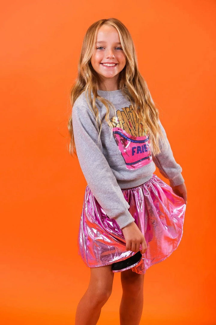 New 🛒 Lola + The Boys 👧 Girls French Fries Grey Sweatshirt ❤️ 7 Lola + The Boys Girls French Fries Grey Sweatshirt