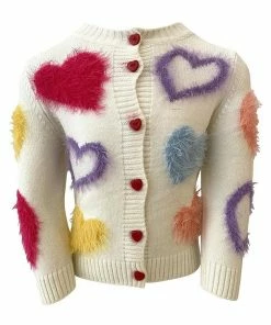 Lola + The Boys White Fuzzy Hearts Cardigan Girls