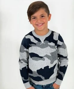Lola + The Boys Grey Camo Flash Patch Sweater