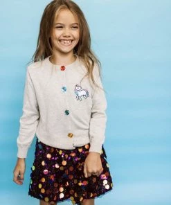 Lola + The Boys Girls Grey Rainbow Gem Unicorn Cardigan