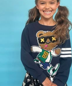 Lola + The Boys Teddy Athletic Patch Navy Sweatshirt