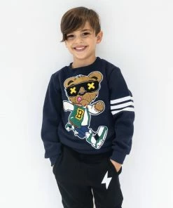 Lola + The Boys Teddy Athletic Patch Navy Sweatshirt
