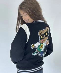 Lola & The Boys New Arrivals Bear Varsity Bomber Jacket