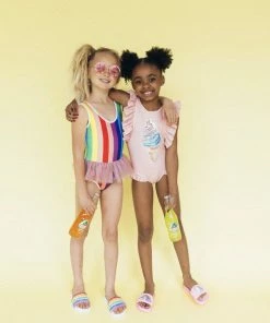 Lola + The Boys Girls Ice Cream Ruffle Swimsuit Pink