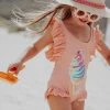 Lola + The Boys Girls Ice Cream Ruffle Swimsuit Pink