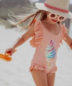 Lola + The Boys Girls Ice Cream Ruffle Swimsuit Pink