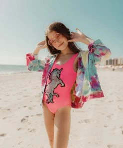 Lola + The Boys Girls Neon Unicorn Swimsuit