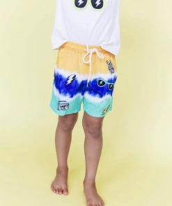 Lola + The Boys Cool Patch Tie Dye Swim Shorts