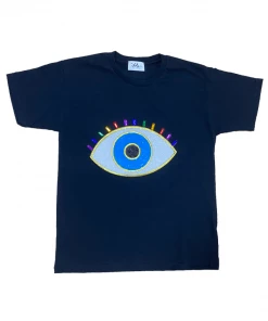 Lola + The Boys Navy Rainbow Evil Eye Tee