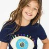 Lola + The Boys Navy Rainbow Evil Eye Tee