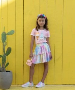 Lola + The Boys Girls Peach Ice Cream Ringer T-Shirt