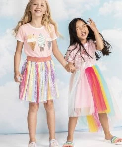 Lola + The Boys Girls Peach Ice Cream Ringer T-Shirt