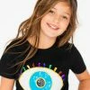 Lola + The Boys Women's Black Rainbow Evil Eye Tee