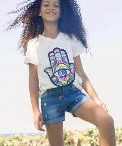 Lola + The Boys Women's Sequin Hamsa T-Shirt Girls