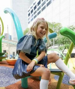 Lola + The Boys Girls Rainbow Puff Sleeve Shirt