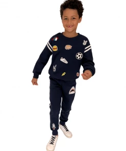 Lola + The Boys New Arrivals Varsity Patch Jogger Set Navy