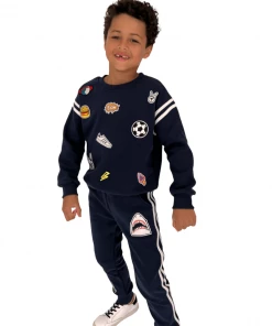 Lola + The Boys New Arrivals Varsity Patch Jogger Set Navy