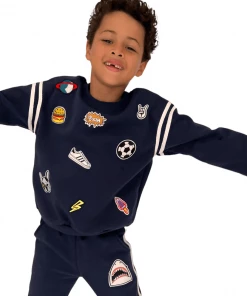 Lola + The Boys New Arrivals Varsity Patch Jogger Set Navy