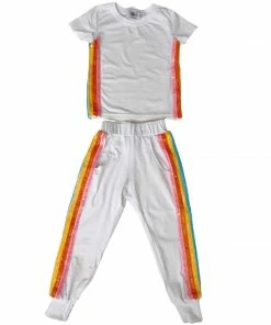 Lola + The Boys New Arrivals White Rainbow Sequin Jogger Set