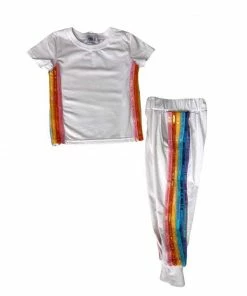 Lola + The Boys New Arrivals White Rainbow Sequin Jogger Set